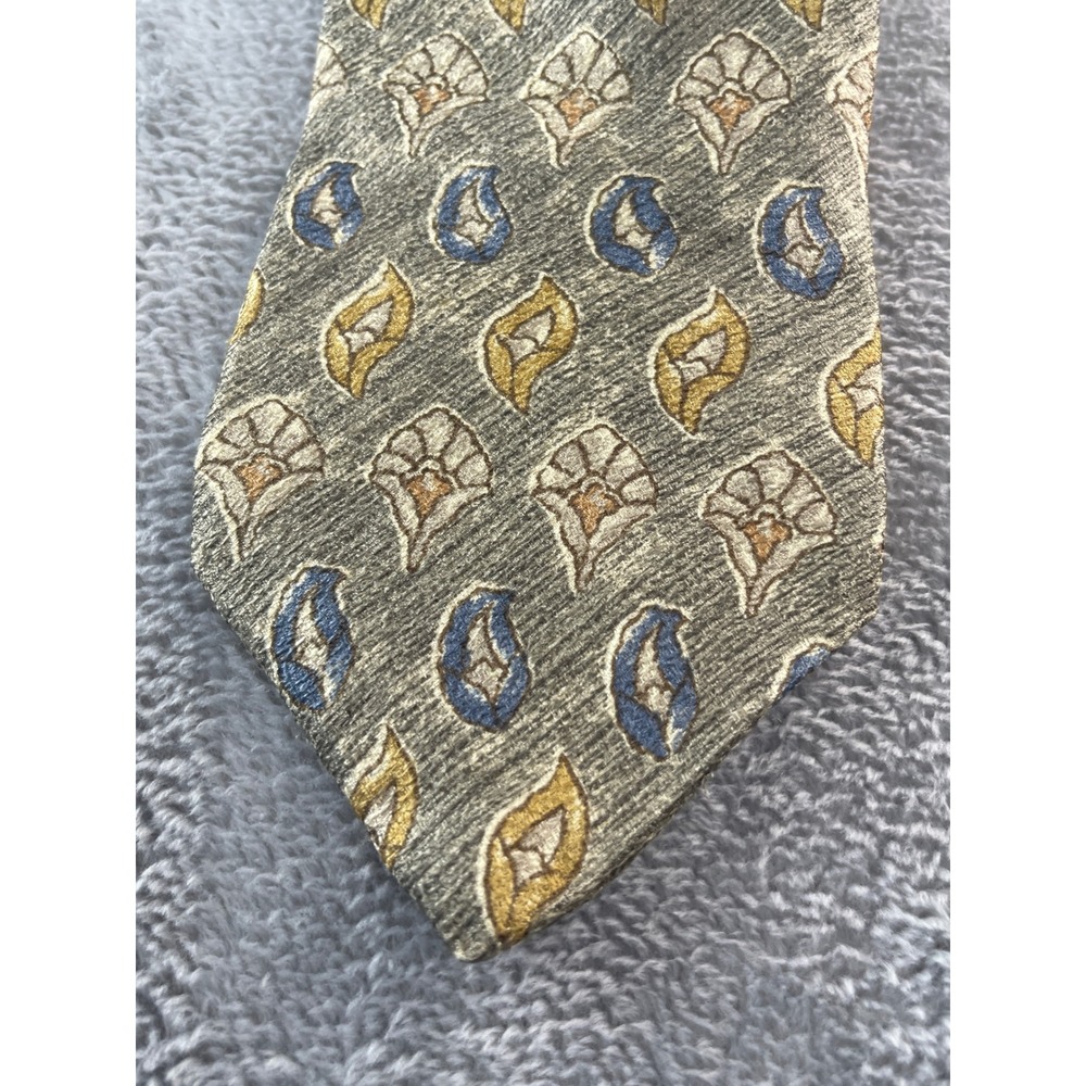 Joseph Abboud Men's Olive Green‎ Silk Necktie - Floral Paisley Design - Picture 2 of 7